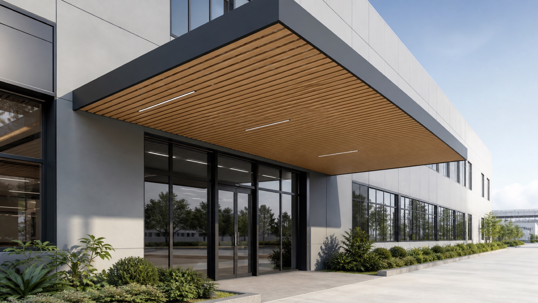 Office entrance canopy soffit concept